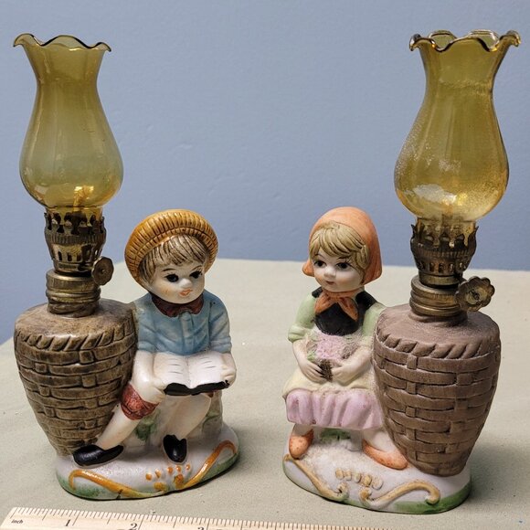 A set of 2 vintage Dutch kids mini oil lamps - Picture 2 of 9